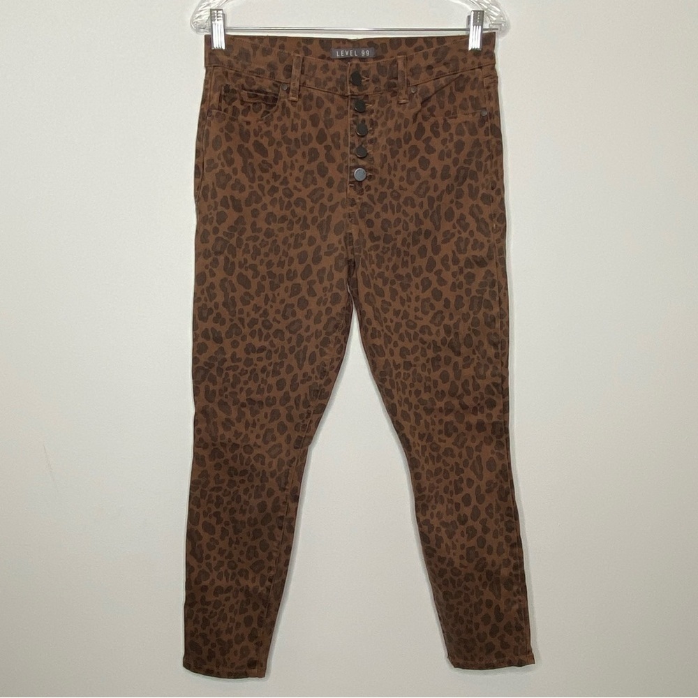 Level 99 Spiced Leopard Button Fly Skinny Jeans